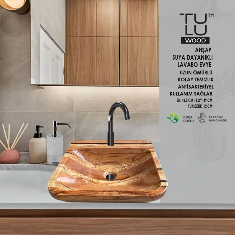 AHŞAP SUYA DAYANIKLI LAVABO / EVYE KARE