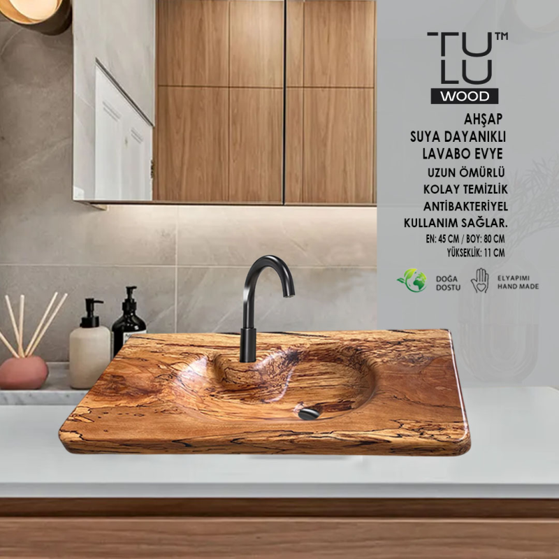 AHŞAP SUYA DAYANIKLI LAVABO DİKDÖRTGEN / EVYE