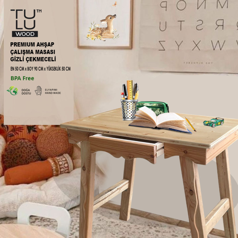 PREMIUM AHŞAP  ÇALIŞMA MASASI GİZLİ ÇEKMECELİ