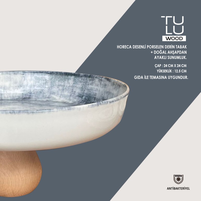 Ahşap Ayaklı 24 CM Çukur Sunum Tabağı, Meyvelik, Tatlı Sunumu, Çerezlik, Kase