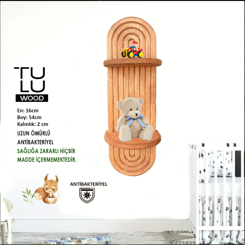 Dekoratif Duvar Rafı Gerçek Ahşap  Antibakteriyel 54cm x 16 cm