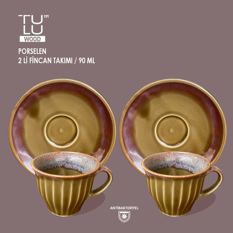 TÜRK KAHVESİ FİNCANI 2 KISILIK / 4 PARCA  HARDAL 