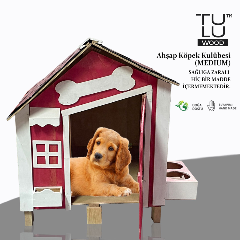 Ahşap Medium Boy Köpek Kulübesi Dış Mekan Köpek Kulübesi